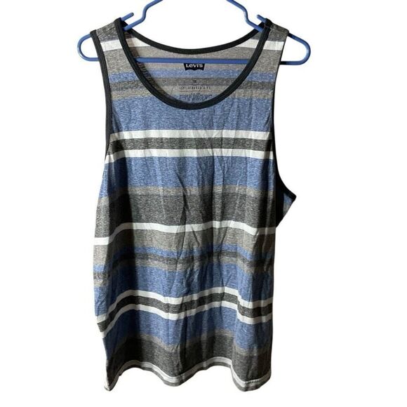 Levi's Mens Horizontal Striped Sleeveless Shirt Tank Top Blue Gray White 2XL - Picture 1 of 7